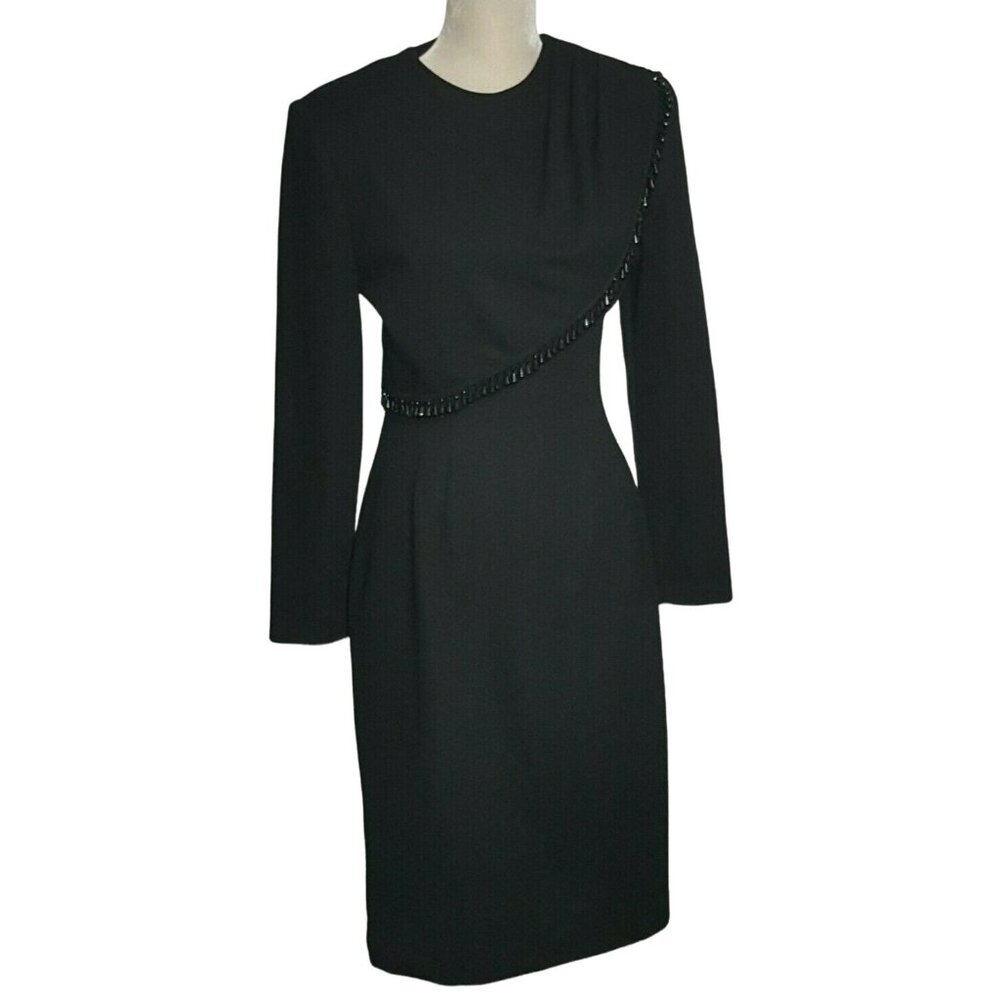 Etoile Womens Dress Size 6 Vintage Sheath Black Beaded Midi Long‎ Sleeve